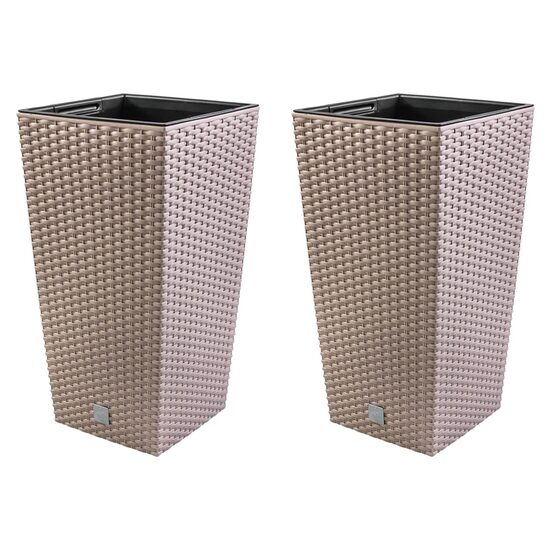 Set 2 ghivece de flori, Rato, imitatie ratan, inalte, 32.5x32.5x61 cm, cafeniu, Prosperplast