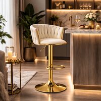 Scaun de bucatarie/bar, Artool, Mig, rotativ, catifea bej, picior metal auriu, 51x50x84-105 cm