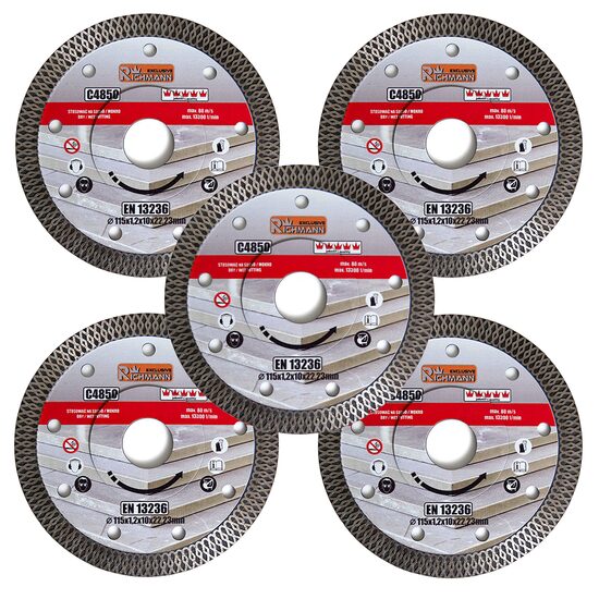 Set 5 discuri diamantate turbo subtire, placi ceramice, taiere umeda si uscata, 115 mm/22.23 mm, Richmann Exclusive
