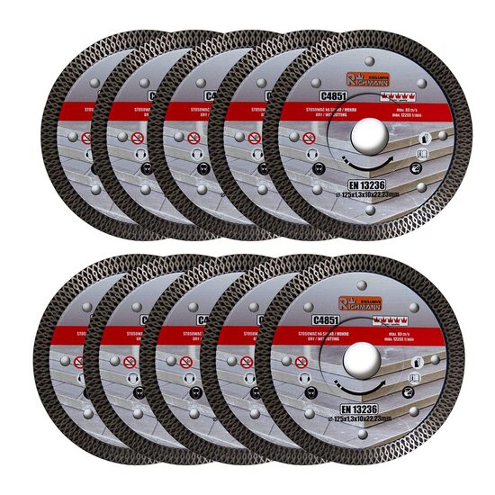 Set 10 discuri diamantate turbo subtire, ceramica, taiere umeda si uscata, 125 mm/22.23 mm, Richmann Exclusive