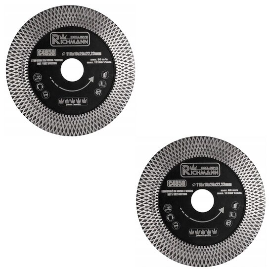 Set 2 discuri diamantate turbo, subtire, dublu segmentat, placi ceramice, taiere umeda si uscata, 115 mm/22.23 mm, Richmann Exclusive