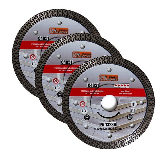 Set 3 discuri diamantate turbo subtire, ceramica, taiere umeda si uscata, 125 mm/22.23 mm, Richmann Exclusive