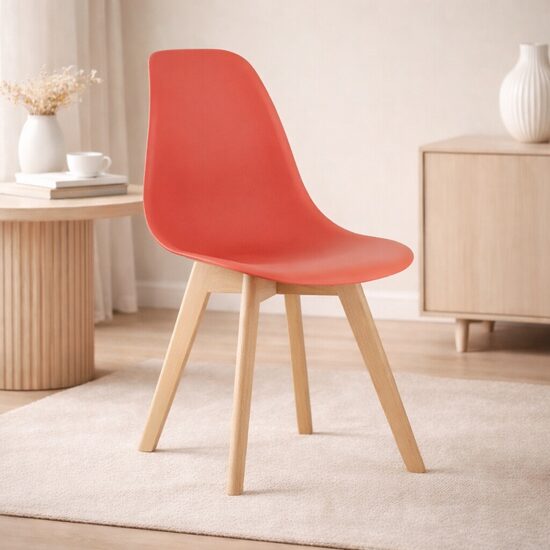 Scaun bucatarie/living, Artool, Kito, PP vermilion, picioare lemn natur, 46x54.5x80 cm