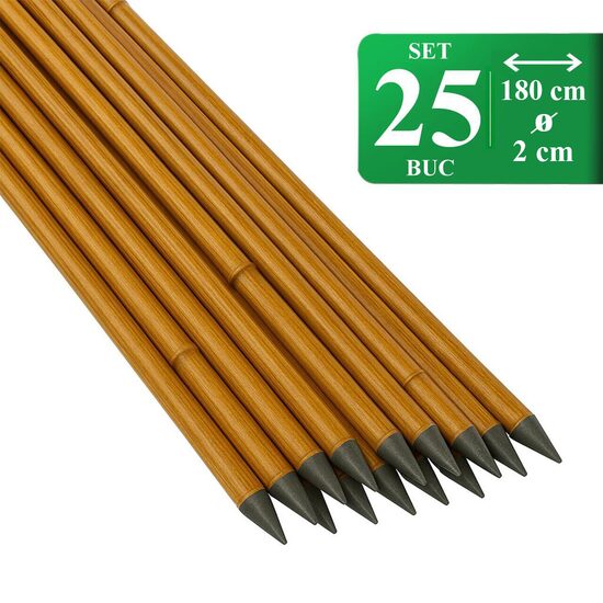 Set 25 araci/suport pentru rosii, castraveti, fasole, metal + PVC, maro, 180x2 cm, Artool