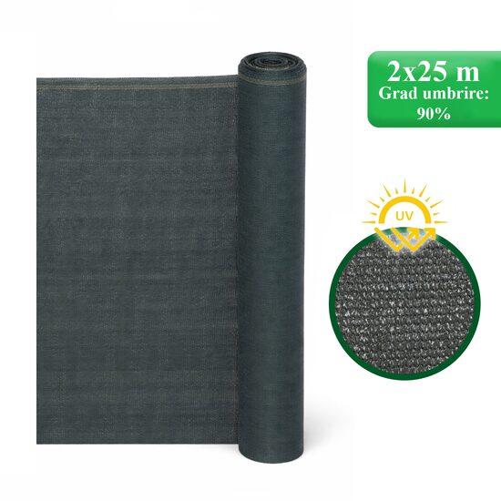 Plasa de umbrire, HDPE, UV, 150 g/mp, grad umbrire 90%, antracit, 2x25 m, Strend Pro