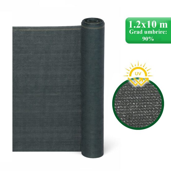 Plasa de umbrire, HDPE, UV, 150 g/mp, grad umbrire 90%, antracit, 1.2x10 m, Strend Pro
