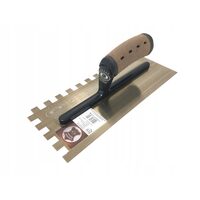 Gletiera inox, intarita, cu zimti 12x12, Premium Gold, 30.5x12 cm x 0.65 mm, maner piele Alcantara, Olejnik