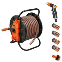 Furtun de gradina, 6 straturi, antirasucire, 1/2", 50 m, tambur, cuple, adaptor, pistol stropit, Richmann Exclusive