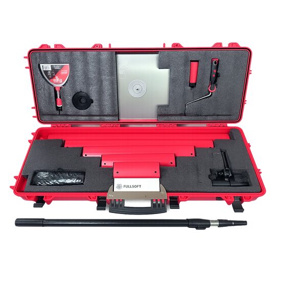 Set 5 gletiere profesionale, lama inox 0.3 mm, 25, 40, 60, 80, 100 cm, adaptor, maner telescopic, rola gletuit, spaclu, geanta, Fullsoft, Olejnik