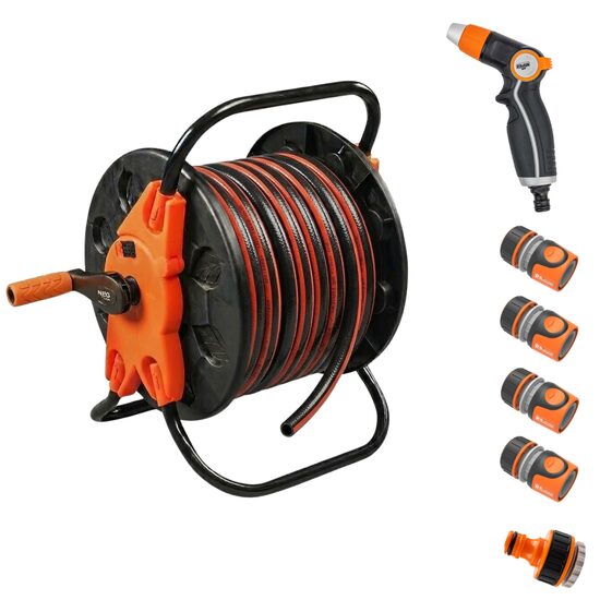 Furtun de gradina, 4 straturi, flexibil, ranforsat, 1/2", 20 m, tambur, cuple, adaptor, pistol stropit, Richmann Exclusive