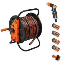 Furtun de gradina, 4 straturi, flexibil, ranforsat, 3/4", 25 m, tambur, cuple, adaptor, pistol stropit, Richmann Exclusive