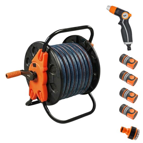 Furtun de gradina, 4 straturi, 1/2", 30 m, tambur, cuple, adaptor, pistol stropit, Richmann