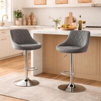 Set 2 scaune de bucatarie/bar, Artool, Kast, rotativ, catifea gri, picior metal argintiu, 45.5x49x85-105 cm