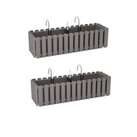 Set 2 Jardiniere decorative cu suport metalic, Boardee Fencycase W, gri, 58x18x16.2 cm 