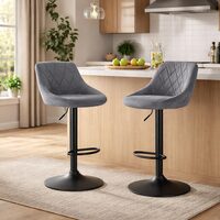 Set 2 scaune de bucatarie/bar, Artool, Kast, rotativ, catifea gri, picior metal negru, 45.5x49x85-105 cm