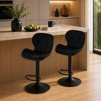 Set 2 scaune de bucatarie/bar, Artool, West, rotativ, catifea neagra, picior metal negru, 46x48.5x90-111 cm
