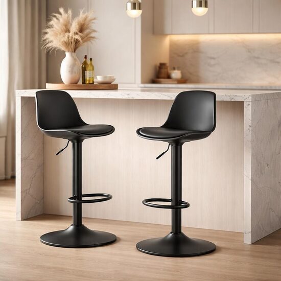 Artool Set 2 scaune de bucatarie/bar, Artool, Hoga, rotativ, PP negru, picior metal negru, 38x40x81-102 cm
