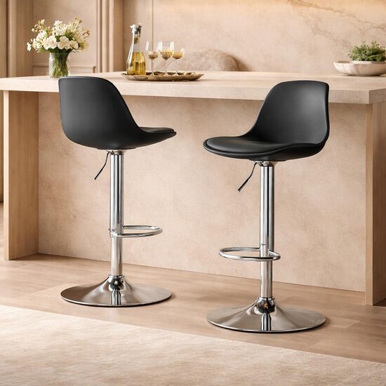 Artool Set 2 scaune de bucatarie/bar, Artool, Hoga, rotativ, PP negru, picior metal argintiu, 38x40x81-102 cm