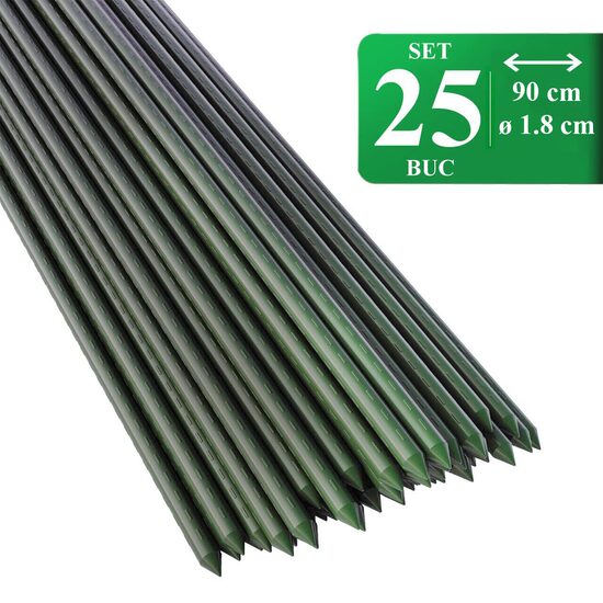 Set 25 araci gradina, suport pentru flori si plante cataratoare, metal acoperit cu PVC, rezistenti la rugina, verde, 90x1.8 cm, Artool
