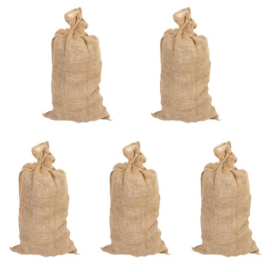 Set 5 saci iuta naturala cu snur, 110x60 cm, max 50 kg, depozitat si transportat cartofi, ceapa, legume si fructe din gradina, biodegradabil si ecologic