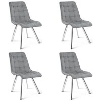 Set 4 scaune bucatarie/living, Artool, Cieza, catifea gri deschis, picioare metal argintiu, 49x60x87 cm