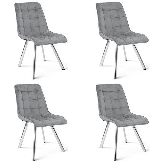 Set 4 scaune bucatarie/living, Artool, Cieza, catifea gri deschis, picioare metal argintiu, 49x60x87 cm