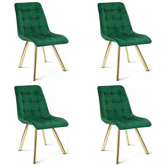 Set 4 scaune bucatarie/living, Artool, Cieza, catifea verde, picioare metal auriu, 49x60x87 cm