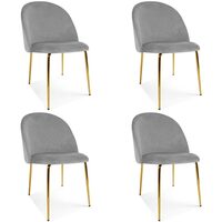 Set 4 scaune bucatarie/living, Artool, Cieza, catifea gri deschis, picioare metal auriu, 49x60x87 cm