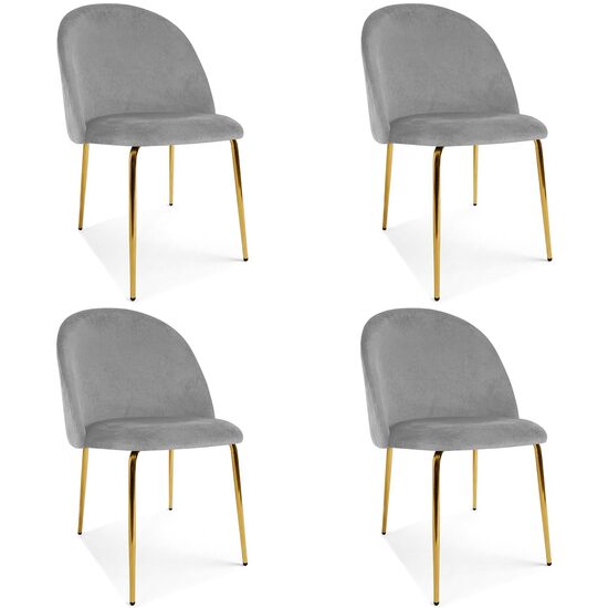 Set 4 scaune bucatarie/living, Artool, Cieza, catifea gri deschis, picioare metal auriu, 49x60x87 cm