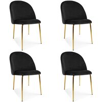 Set 4 scaune bucatarie/living, Artool, Inca, catifea neagra, picioare metal auriu, 49x55x78 cm