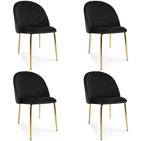 Set 4 scaune bucatarie/living, Artool, Inca, catifea neagra, picioare metal auriu, 49x55x78 cm