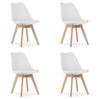 Set 4 scaune bucatarie/living, Artool, Mark, PP alb, picioare lemn natur, 49x43x82 cm