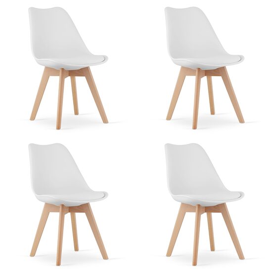 Set 4 scaune bucatarie/living, Artool, Mark, PP alb, picioare lemn natur, 49x43x82 cm