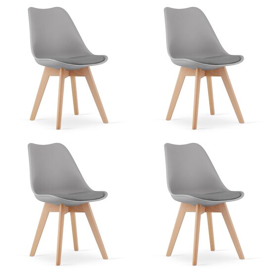 Set 4 scaune bucatarie/living, Artool, Mark, PP gri, picioare lemn natur, 49x42x82 cm
