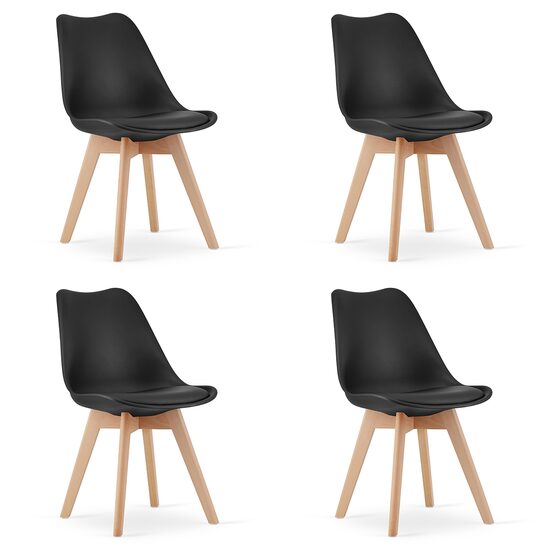 Set 4 scaune bucatarie/living, Artool, Mark, PP negru, picioare lemn natur, 49x43x82 cm