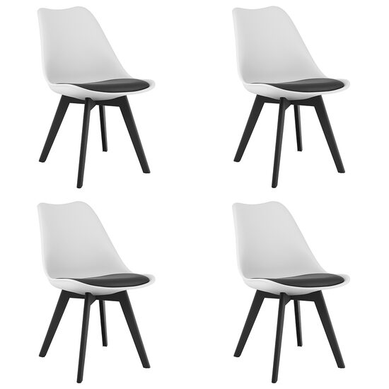 Set 4 scaune bucatarie/living, Artool, Mark, PP alb, picioare negre, perna piele ecologica neagra, 49x43x82 cm