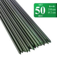 Set 50 araci de gradina, suport pentru rosii, castraveti si fasole, metal acoperit cu PVC, rezistenti la rugina, verde, 210x2 cm, Artool