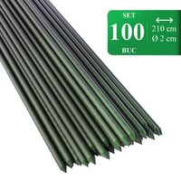 Set 100 araci de gradina, suport pentru rosii, castraveti si fasole, metal acoperit cu PVC, rezistenti la rugina, verde, 210x2 cm, Artool