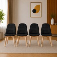 Set 4 scaune bucatarie/living, Artool, Bora, catifea neagra, picioare lemn natur, 44.5x54x81.5 cm