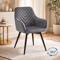 Scaun stil fotoliu bucatarie/living, Artool, Nana, rotativ, catifea gri inchis, picioare metal negru, 56x61x83.5 cm