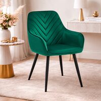 Scaun stil fotoliu bucatarie/living, Artool, Nana, catifea verde inchis, picioare metal negru, 54x61x83.5 cm