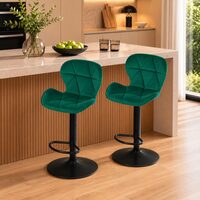 Set 2 scaune de bucatarie/bar, Artool, West, rotativ, catifea verde, picior metal negru, 46x48.5x90-111 cm