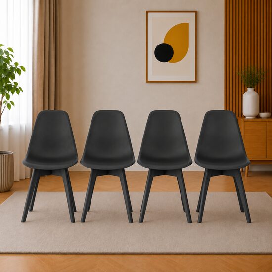 Set 4 scaune bucatarie/living, Artool, Kito, PP negru, picioare lemn negru, 46x54.5x80 cm