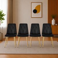 Set 4 scaune bucatarie/living, Artool, Libra, catifea neagra, picioare metal auriu, 45x54x86.5 cm