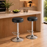 Set 2 scaune de bucatarie/bar, Artool, Rojst, rotativ, piele ecologica neagra, picior metal argintiu, 38x38x62.5-83 cm