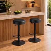 Set 2 scaune de bucatarie/bar, Artool, Rojst, rotativ, piele ecologica neagra, picior metal negru, 38x38x62-83 cm