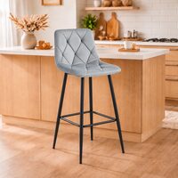 Scaun de bucatarie/bar, Artool, Nado, catifea argintie, picioare metal negru, 43.5x32.5x104 cm