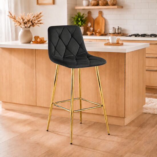 Scaun de bucatarie/bar, Artool, Nado, catifea neagra, picioare metal auriu, 43.5x49x102 cm