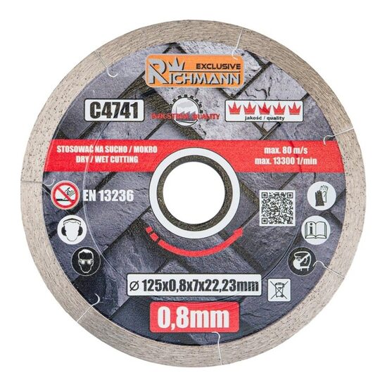 Disc diamantat ultra subtire, placi ceramice, taiere umeda si uscata, 125 mm/22.23 mm, Richmann Exclusive
