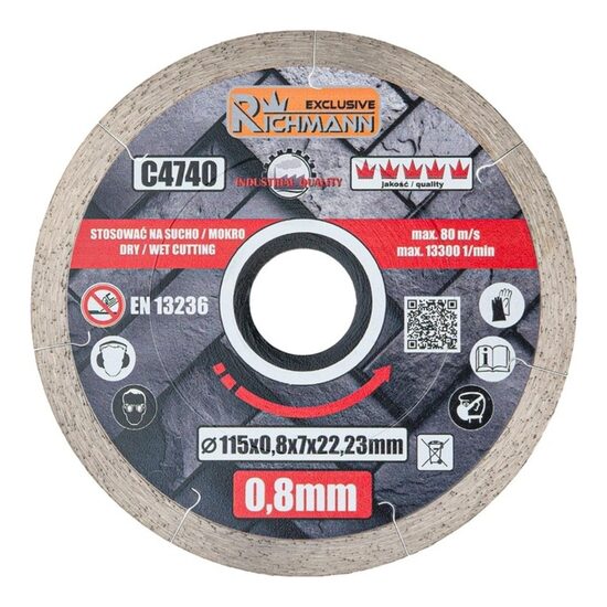 Disc diamantat ultra subtire, placi ceramice, taiere umeda si uscata, 115 mm/22.23 mm, Richmann Exclusive